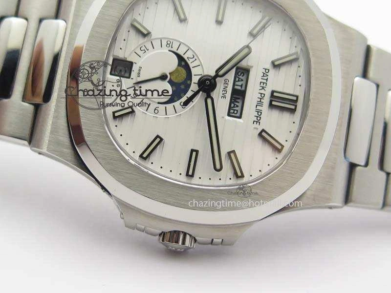 Nautilus 5726 Complicated SS White Textured Dial On SS Bracelet A324