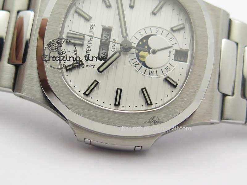 Nautilus 5726 Complicated SS White Textured Dial On SS Bracelet A324