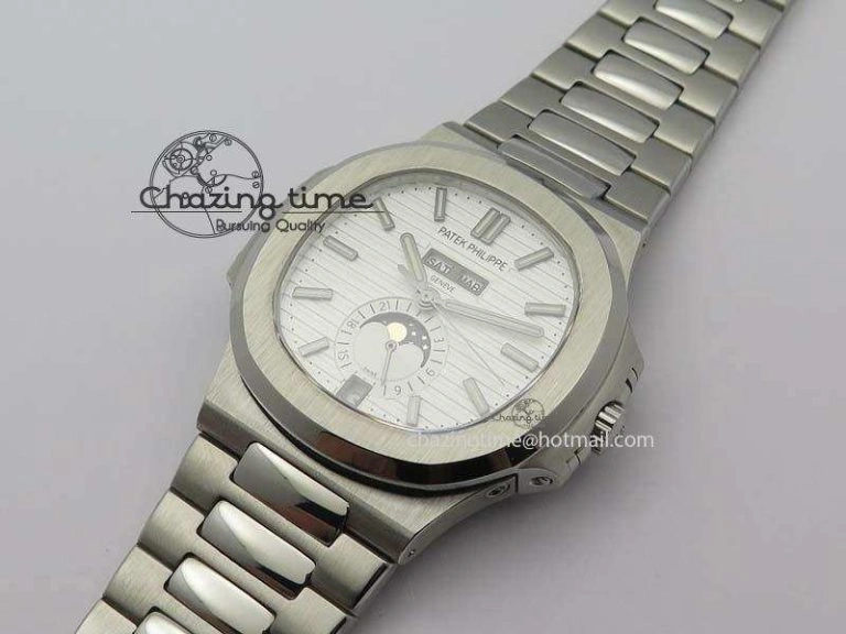 Nautilus 5726 Complicated SS White Textured Dial On SS Bracelet A324