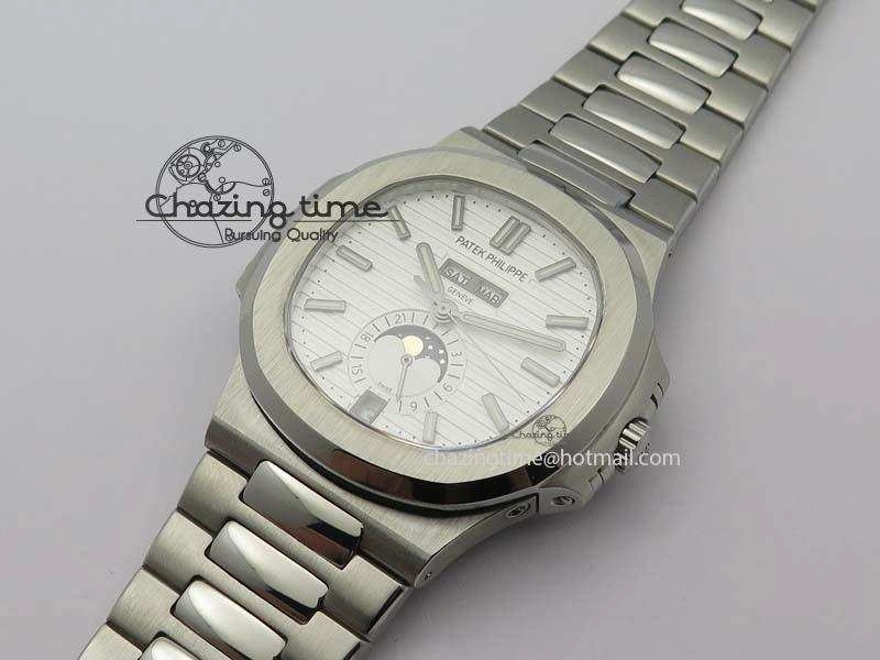 Nautilus 5726 Complicated SS White Textured Dial On SS Bracelet A324