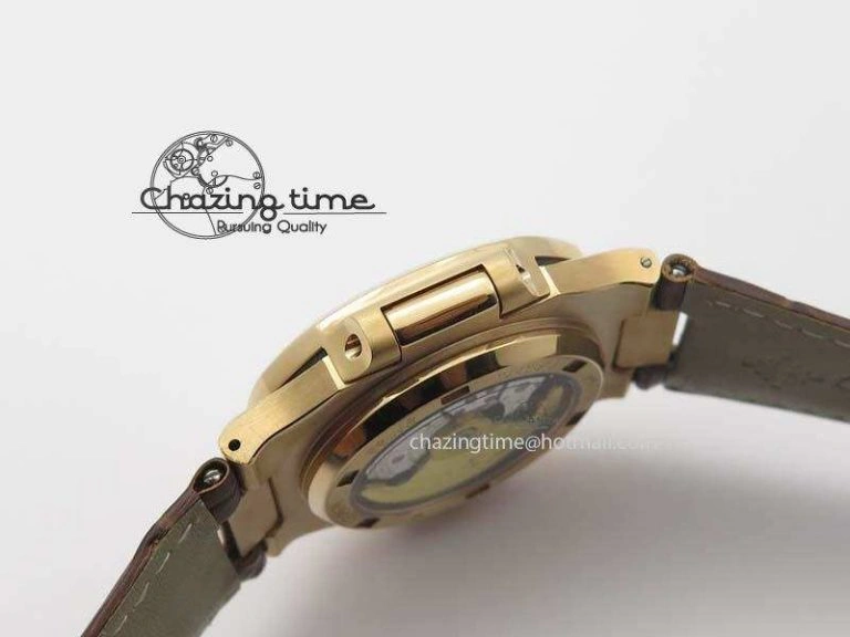 Nautilus 5726 Moonphase RG Black Dial On Brown Leather Strap A324