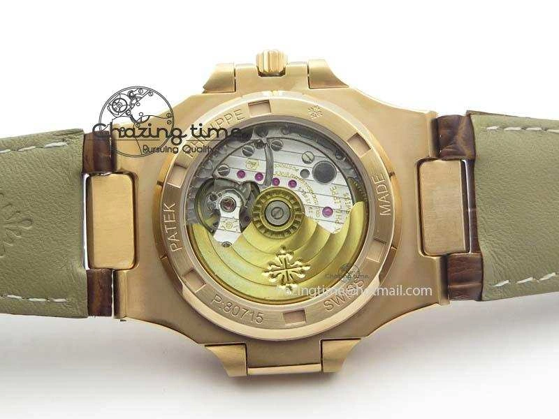 Nautilus 5726 Moonphase RG Black Dial On Brown Leather Strap A324