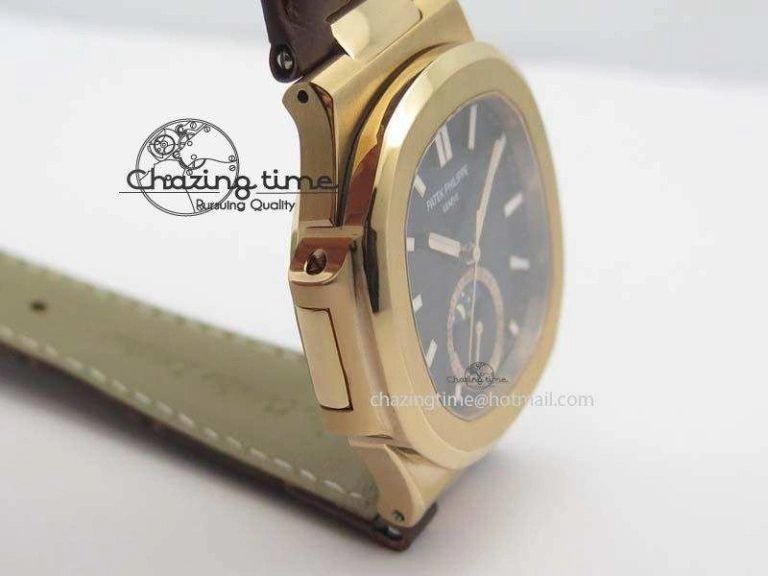 Nautilus 5726 Moonphase RG Black Dial On Brown Leather Strap A324