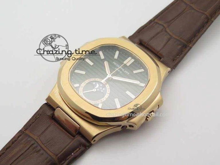 Nautilus 5726 Moonphase RG Black Dial On Brown Leather Strap A324