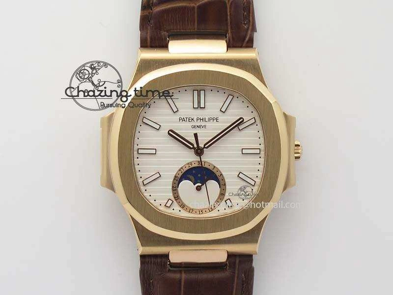 Nautilus 5726 Moonphase RG White Dial On Brown Leather Strap A324