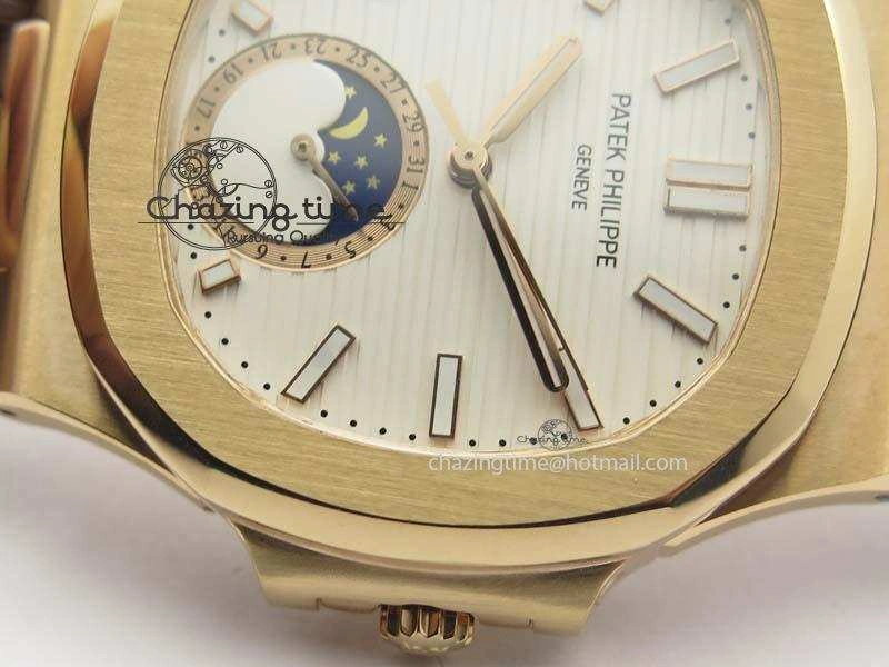 Nautilus 5726 Moonphase RG White Dial On Brown Leather Strap A324