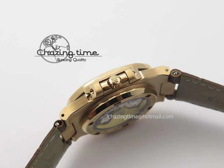 Nautilus 5726 Moonphase RG White Dial On Brown Leather Strap A324