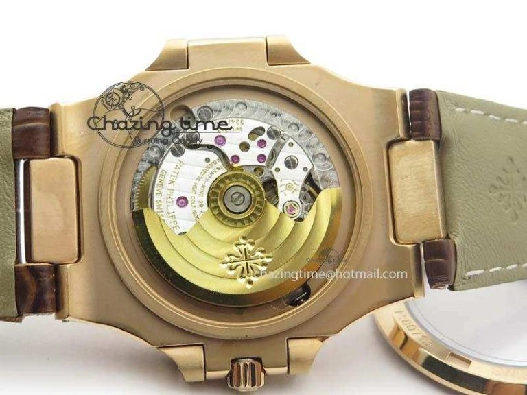 Nautilus 5726 Moonphase RG White Dial On Brown Leather Strap A324