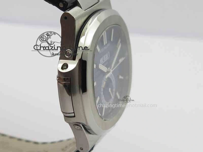 Nautilus 5726 Moonphase SS Blue Textured Dial On Black Leather Strap
