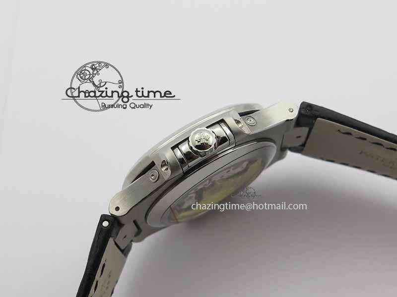 Nautilus 5726 Moonphase SS Gray Textured Dial On Black Leather Strap