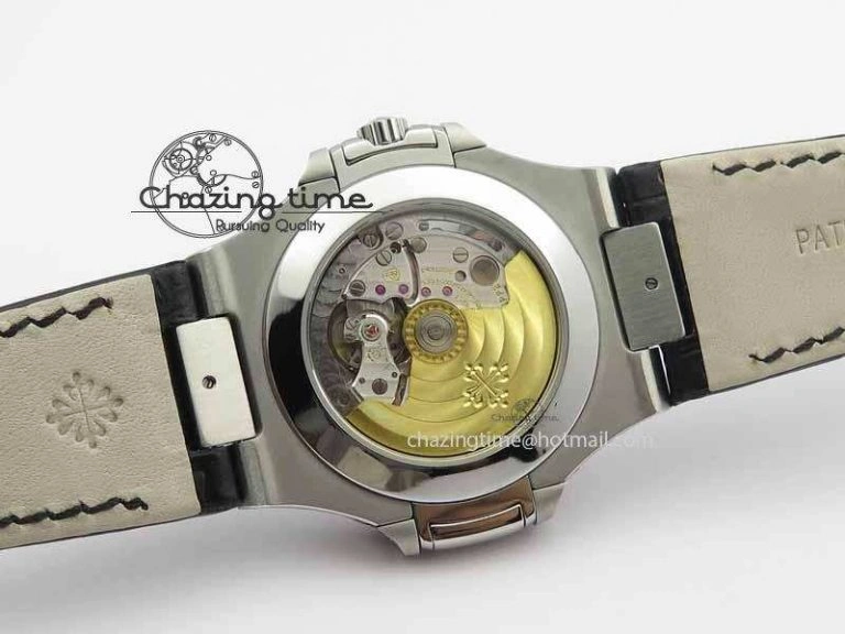 Nautilus 5726 Moonphase SS Gray Textured Dial On Black Leather Strap