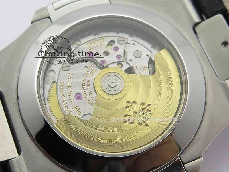 Nautilus 5726 Moonphase SS Gray Textured Dial On Black Leather Strap