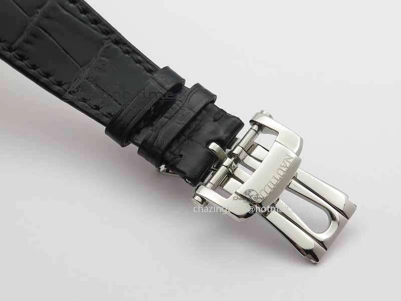 Nautilus 5726 Moonphase SS Gray Textured Dial On Black Leather Strap