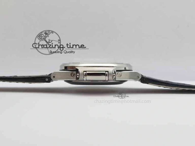 Nautilus 5726 Moonphase SS White Textured Dial On Black Leather Strap