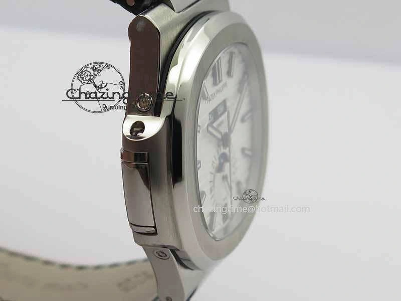 Nautilus 5726 Moonphase SS White Textured Dial On Black Leather Strap