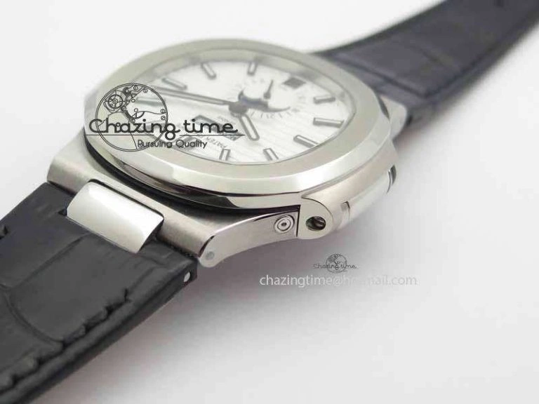Nautilus 5726 Moonphase SS White Textured Dial On Black Leather Strap