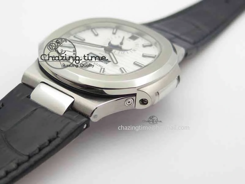 Nautilus 5726 Moonphase SS White Textured Dial On Black Leather Strap