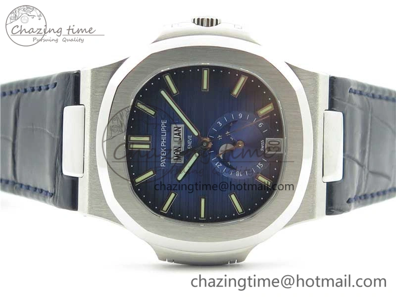 Nautilus 5726 PF Best Edition Blue Dial Working Annual Calendar On Black Croco Leather Strap A.324