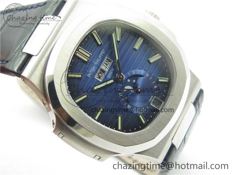 Nautilus 5726 PF Best Edition Blue Dial Working Annual Calendar On Black Croco Leather Strap A.324