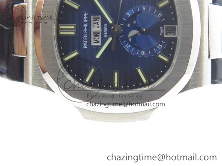 Nautilus 5726 PF Best Edition Blue Dial Working Annual Calendar On Black Croco Leather Strap A.324