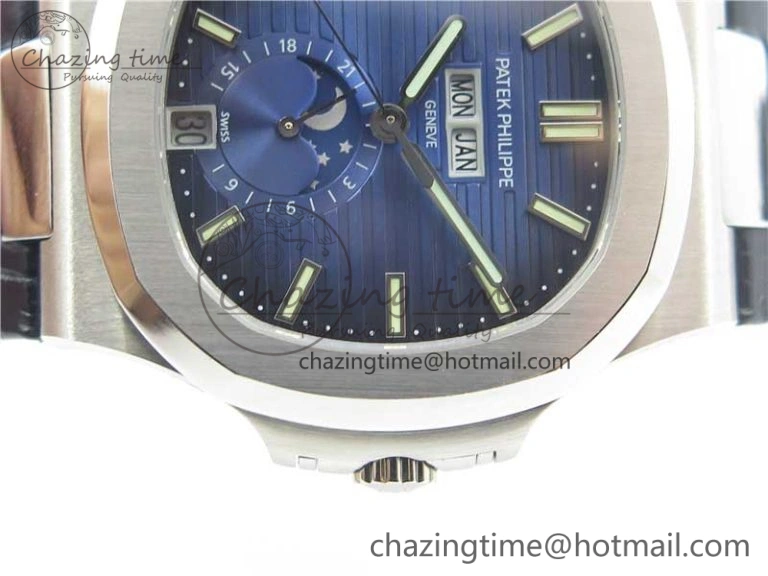 Nautilus 5726 PF Best Edition Blue Dial Working Annual Calendar On Black Croco Leather Strap A.324