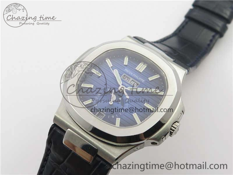 Nautilus 5726 PF Best Edition Blue Dial Working Annual Calendar On Black Croco Leather Strap A.324