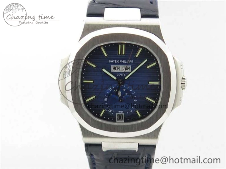 Nautilus 5726 PF Best Edition Blue Dial Working Annual Calendar On Black Croco Leather Strap A.324