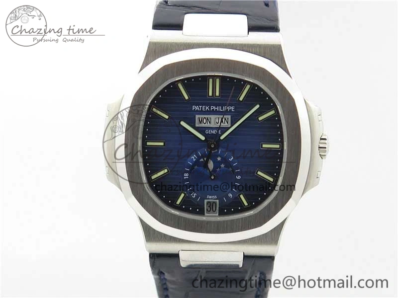 Nautilus 5726 PF Best Edition Blue Dial Working Annual Calendar On Black Croco Leather Strap A.324