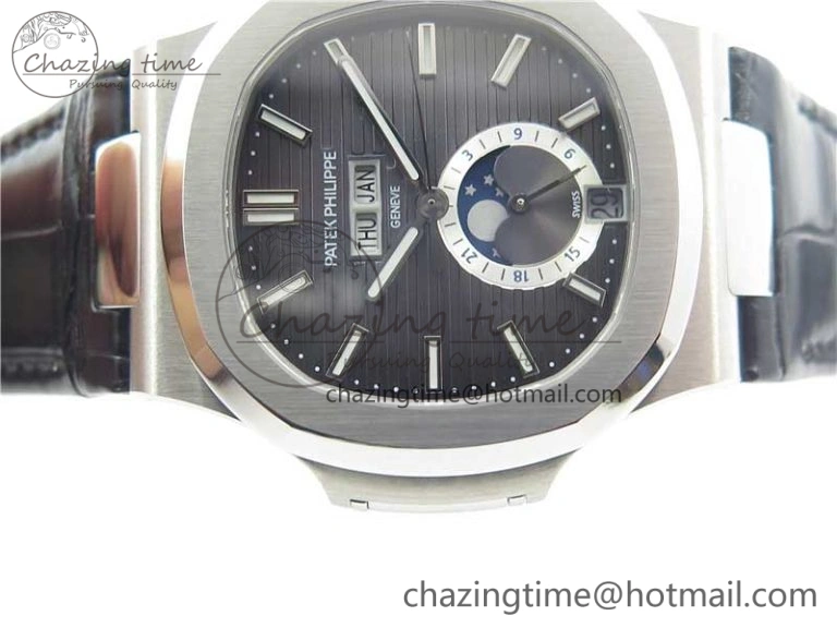 Nautilus 5726 PF Best Edition Gray Dial Working Annual Calendar On Black Croco Leather Strap A.324