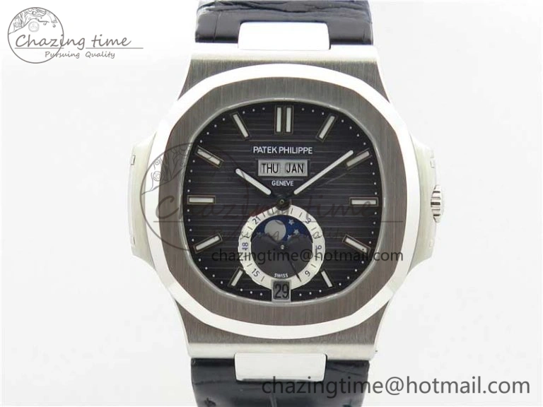 Nautilus 5726 PF Best Edition Gray Dial Working Annual Calendar On Black Croco Leather Strap A.324