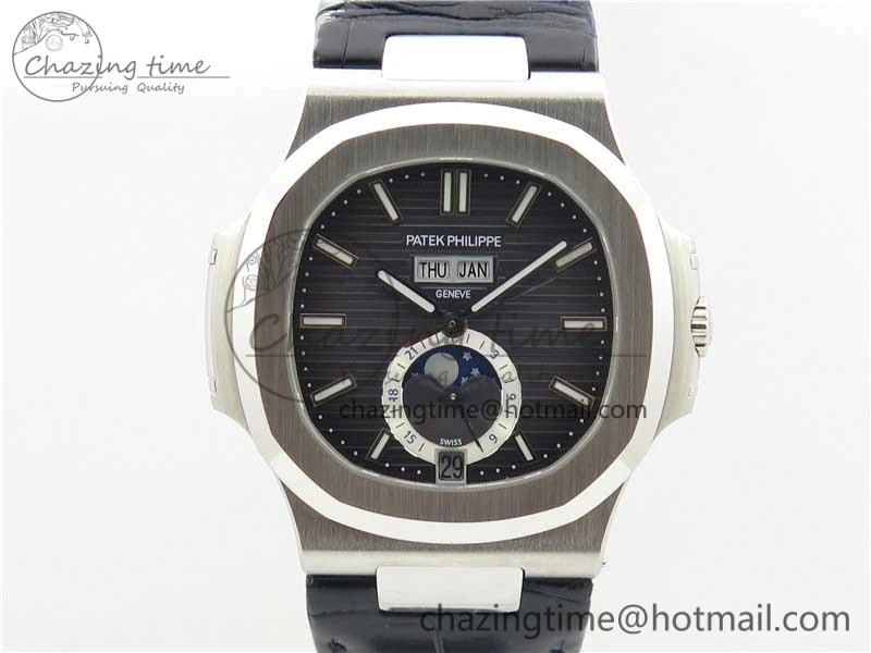 Nautilus 5726 PF Best Edition Gray Dial Working Annual Calendar On Black Croco Leather Strap A.324