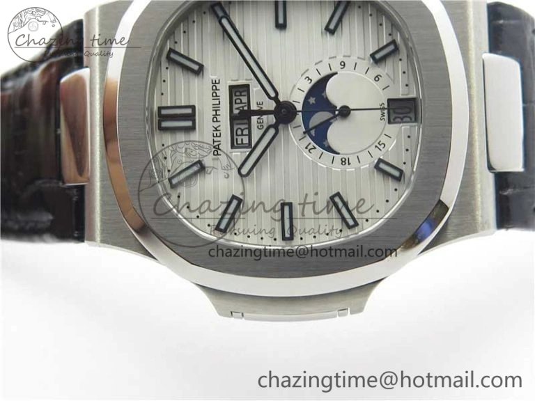 Nautilus 5726 PF Best Edition White Dial Working Annual Calendar On Black Croco Leather Strap A.324