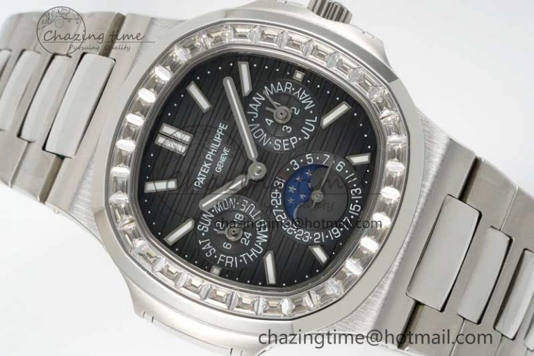 Nautilus 5740 SS GRF Best Edition Gray Dial Diamonds Bezel on SS Bracelet A240