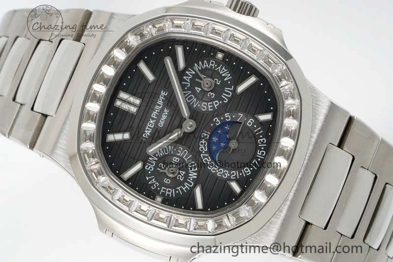 Nautilus 5740 SS GRF Best Edition Gray Dial Diamonds Bezel on SS Bracelet A240