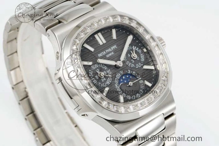 Nautilus 5740 SS GRF Best Edition Gray Dial Diamonds Bezel on SS Bracelet A240