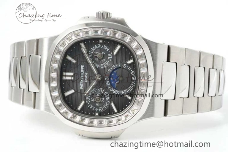 Nautilus 5740 SS GRF Best Edition Gray Dial Diamonds Bezel on SS Bracelet A240