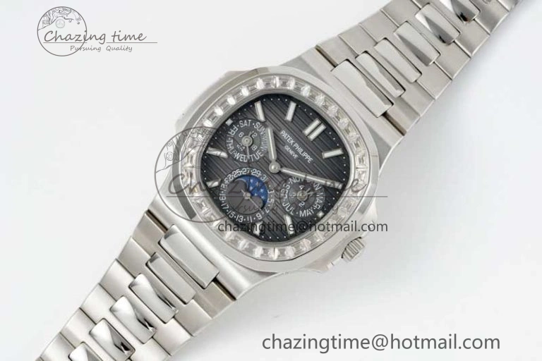 Nautilus 5740 SS GRF Best Edition Gray Dial Diamonds Bezel on SS Bracelet A240