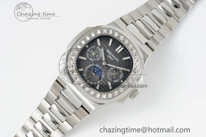 Nautilus 5740 SS GRF Best Edition Gray Dial Diamonds Bezel on SS Bracelet A240