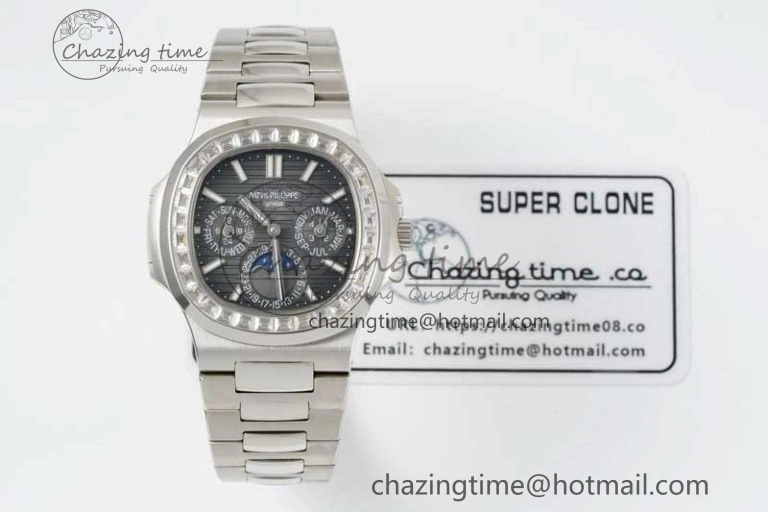 Nautilus 5740 SS GRF Best Edition Gray Dial Diamonds Bezel on SS Bracelet A240