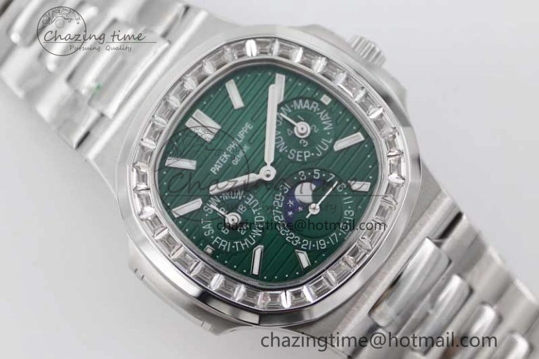 Nautilus 5740 SS GRF Best Edition Green Dial Diamonds Bezel on SS Bracelet A240