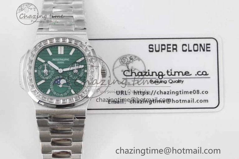 Nautilus 5740 SS GRF Best Edition Green Dial Diamonds Bezel on SS Bracelet A240