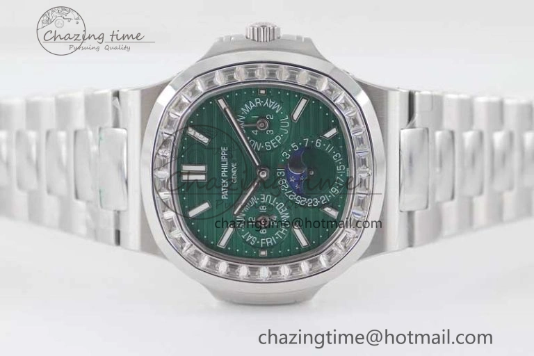 Nautilus 5740 SS GRF Best Edition Green Dial Diamonds Bezel on SS Bracelet A240