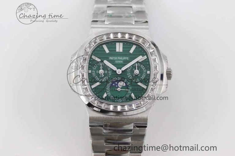 Nautilus 5740 SS GRF Best Edition Green Dial Diamonds Bezel on SS Bracelet A240