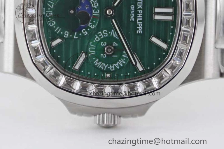 Nautilus 5740 SS GRF Best Edition Green Dial Diamonds Bezel on SS Bracelet A240