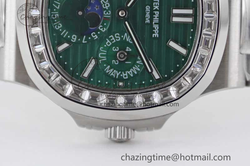 Nautilus 5740 SS GRF Best Edition Green Dial Diamonds Bezel on SS Bracelet A240