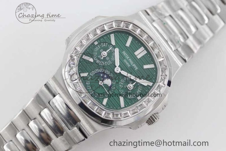 Nautilus 5740 SS GRF Best Edition Green Dial Diamonds Bezel on SS Bracelet A240