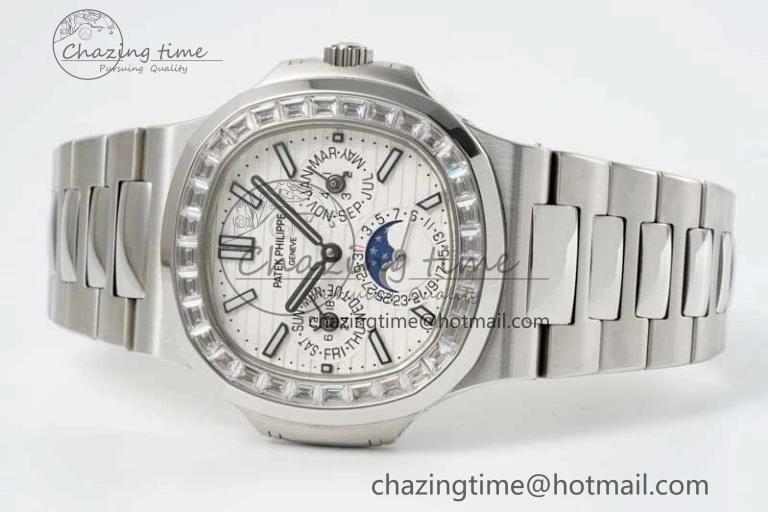Nautilus 5740 SS GRF Best Edition White Dial Diamonds Bezel on SS Bracelet A240