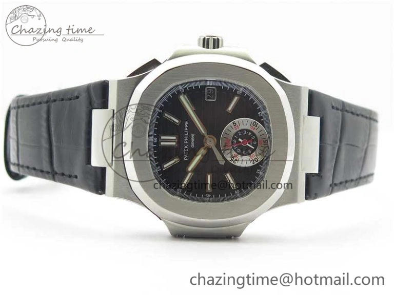 Nautilus 5980 SS 3KF Best Edition Black Dial on Black Leather Strap A7750