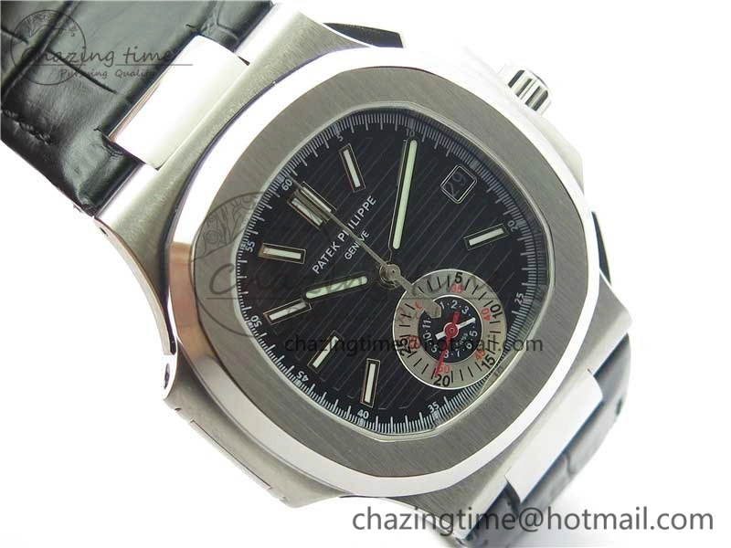 Nautilus 5980 SS 3KF Best Edition Black Dial on Black Leather Strap A7750