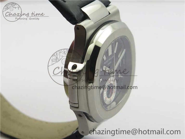Nautilus 5980 SS 3KF Best Edition Black Dial on Black Leather Strap A7750